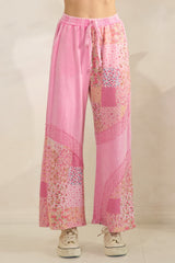 Pink Mineral Wash Floral and Lace Pants