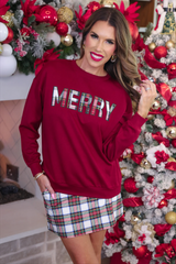 Burgundy Merry Patchwork Pullover