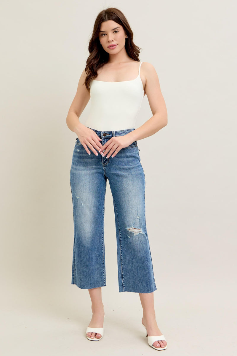 Harmony Distressed Wide Leg Denim