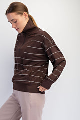 Stripe Quarter Zip Mock Neck Pullover