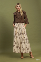 Ecru Wide Leg Elastic Waist Pants
