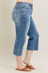 Curvy Harmony Distressed Wide Leg Denim