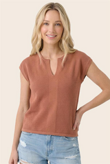 Light Rust Short Sleeve Split Neck Sweater