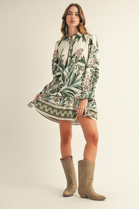 Floral Collard Tiered Dress