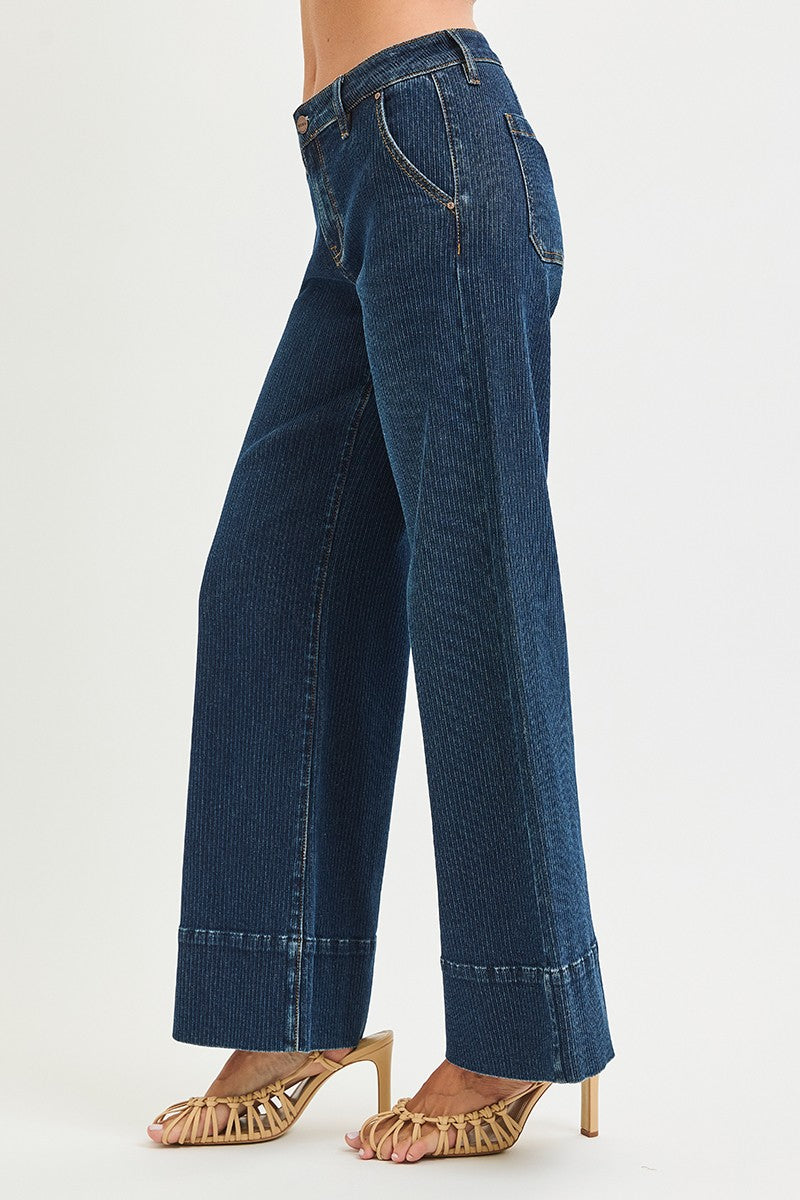 Lois's Mid Rise Fit Ribbed Wide Leg Wide Hem Jean