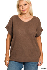 Curvy Short Sleeve Sweater With Center Seam