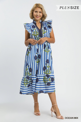 Curvy Floral Stripe Midi Dress