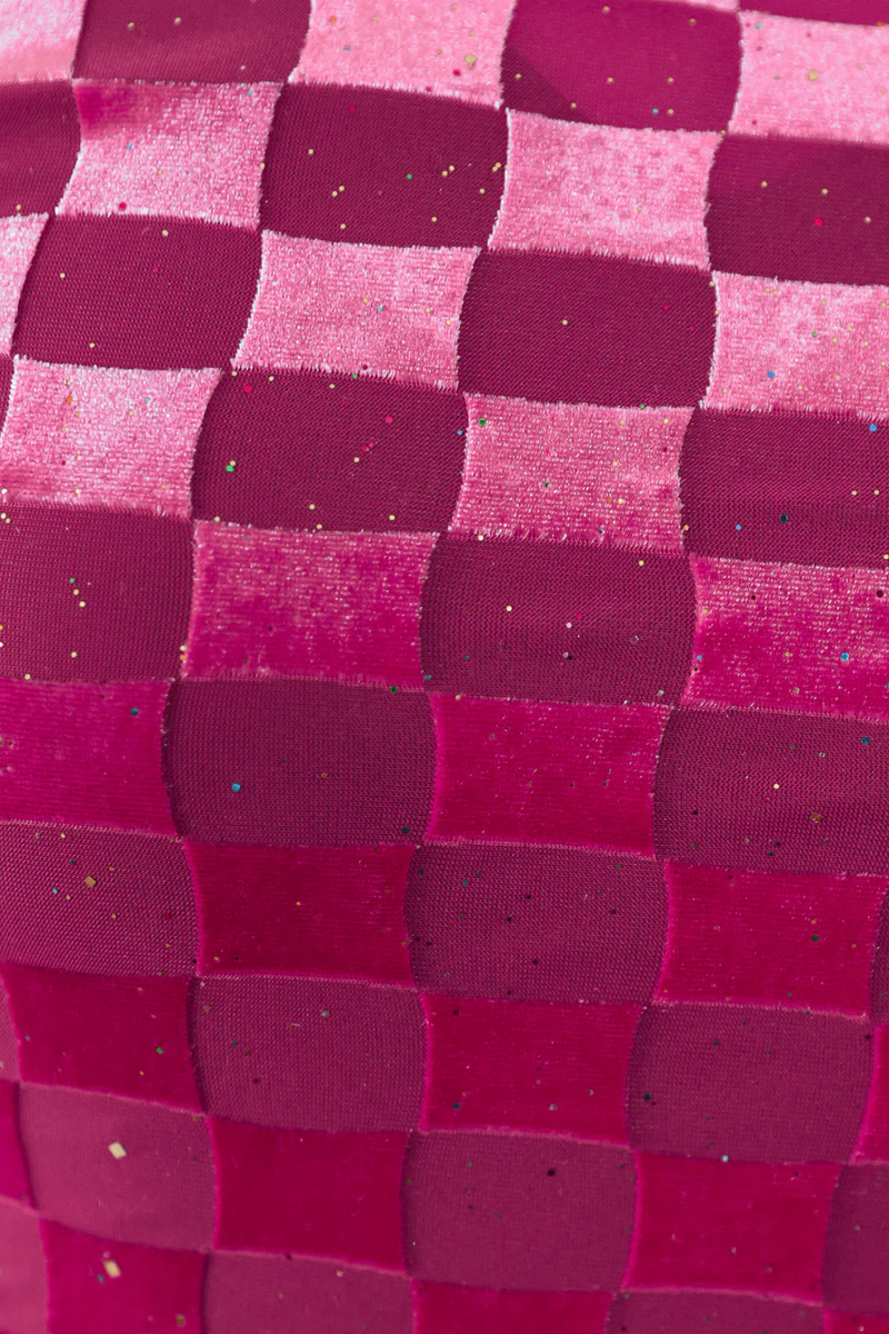 Pink Velvet Checkered Mesh Top