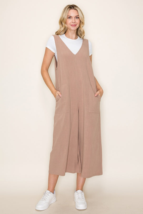 V-Neck Sleeveless Jumpsuit w/ Pocket