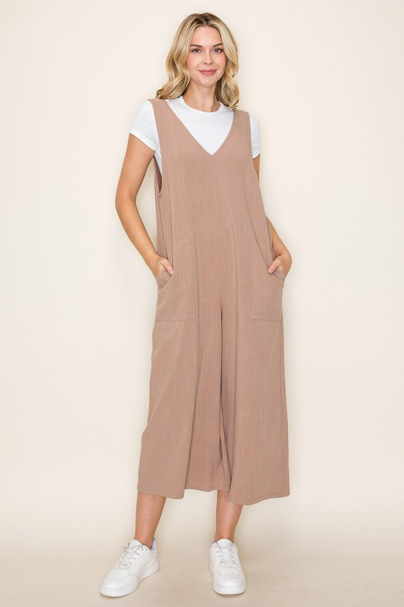 V-Neck Sleeveless Jumpsuit w/ Pocket