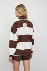 Brown and Cream Wide Stripe Short Set