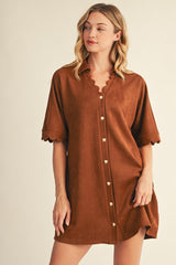 Camel Scallop Edge Faux Suede Dress