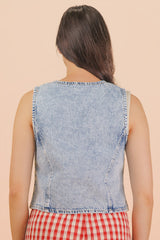 Washed Tailored Denim Front Tie Vest