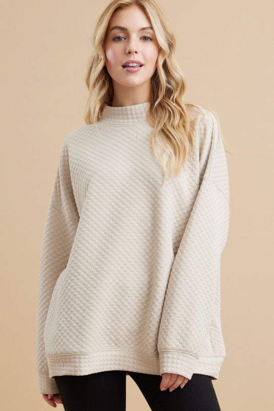 Beige Mock Neck Top
