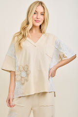 Beige Patchwork and Floral Applique Top