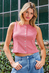 Red Gingham Sleeveless Top