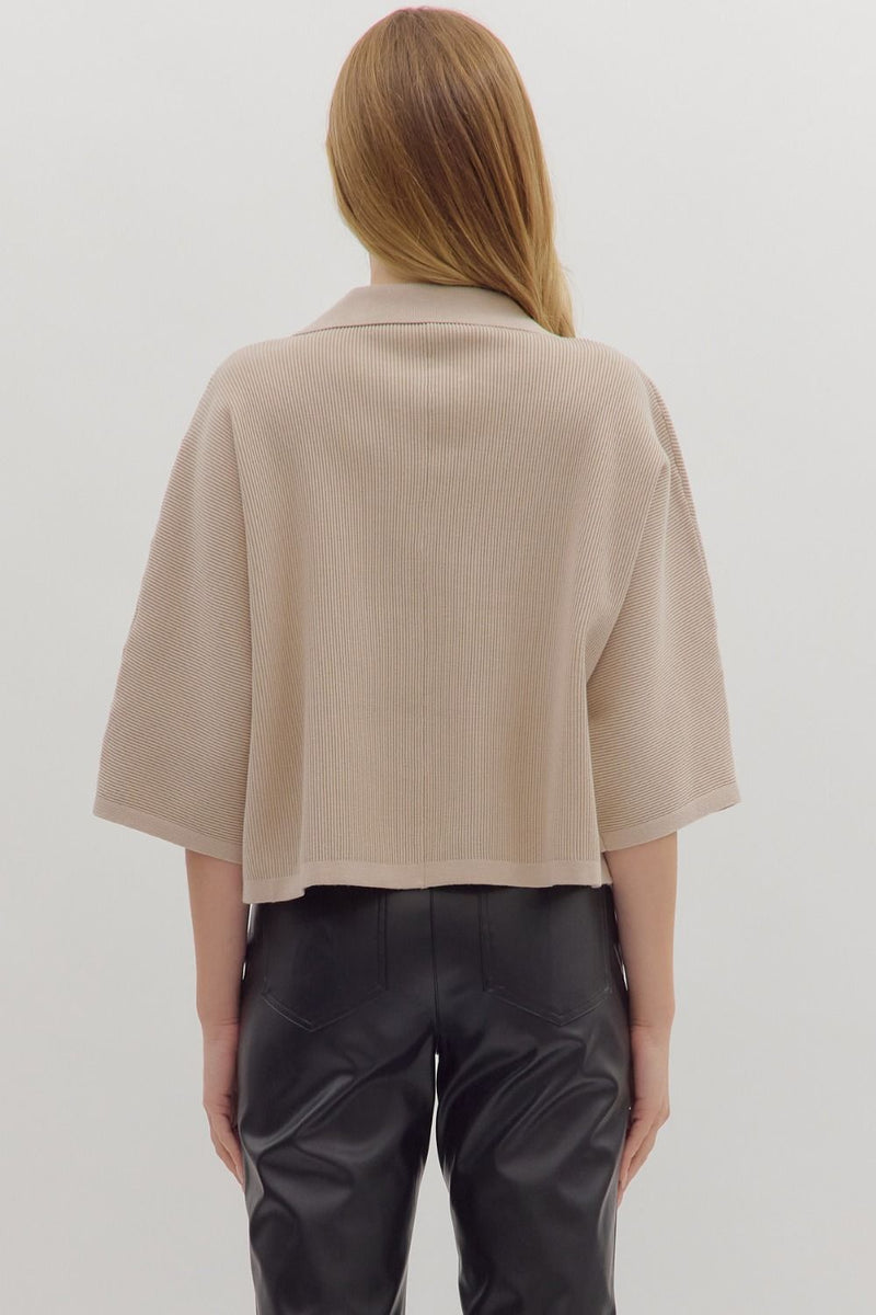 Stone Ribbed Collared Dolman Top