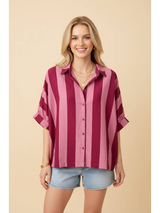 Pink and Burgundy Stripe Dolman Sleeve Top