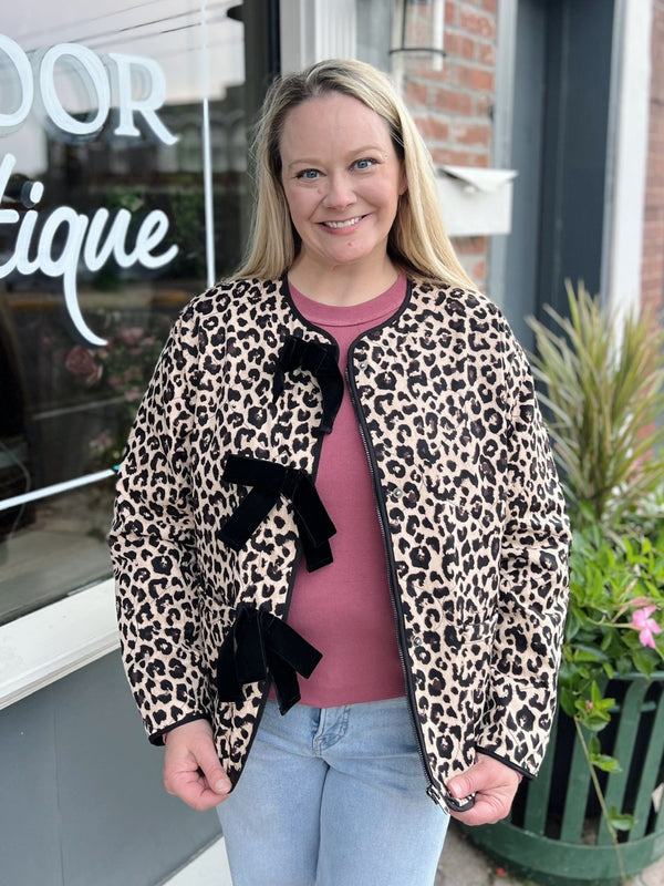 Leopard Tied Long Sleeve Quilted Jacket