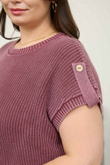 Curvy Washed Knit Short Sleeve Pullover Sweater