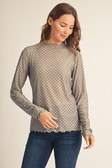 Sage Merrow Edge Polka Dot Mesh Top