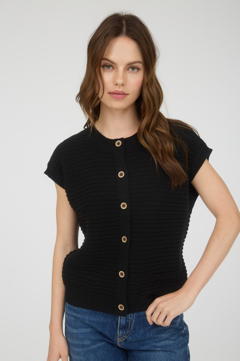 Button Down Short Sleeve Knit Cardigan Vest