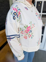 Curvy Ivory Floral Long Sleeve Hooded Pullover