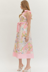 Pink Gingham Printed Tied Dress