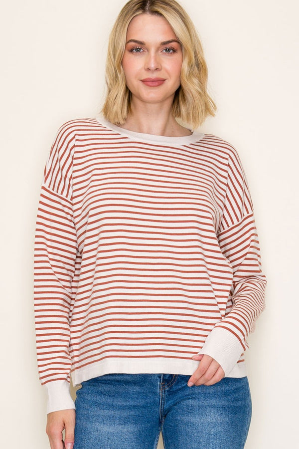 Copper Long Sleeve Striped Crewneck