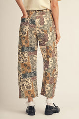 Flower Patchwork Print Barrell Pants