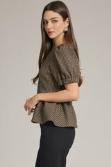 Black/Brown Gingham Peplum Top