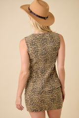 Leopard Printed Denim Button Up Vest