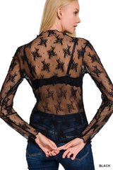 Black Floral Lace Sheer Top