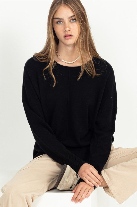 Black Basic Front Seam Sweater