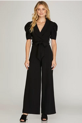 V Neck Tie Front Jumpsuit