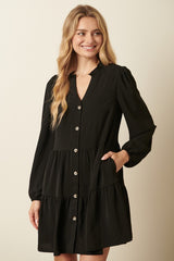 Tiered Ruffle Neck Button Dress