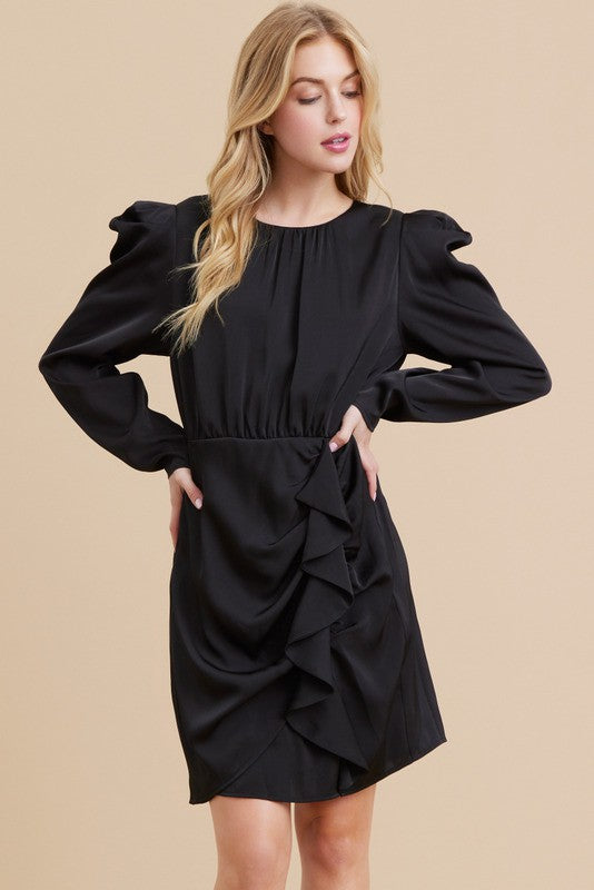 Black Silk Ruched Side Dress
