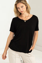 Basic Double Stitched V-Neck Top