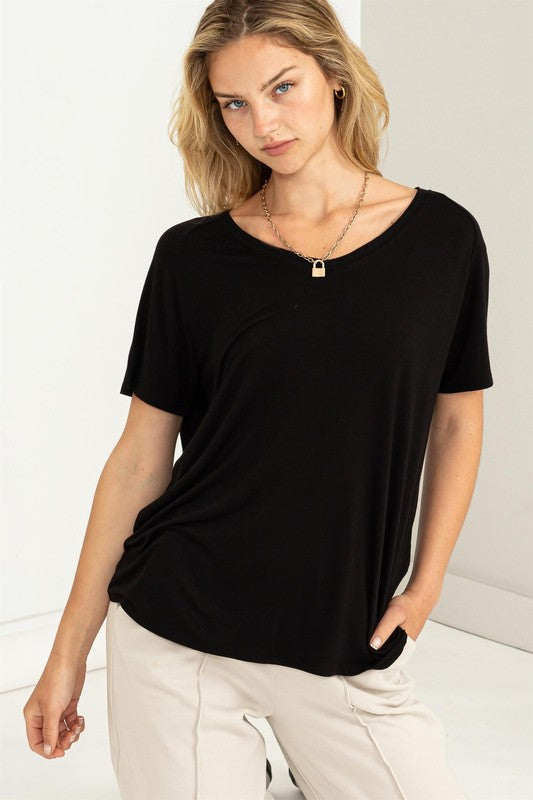Basic Double Stitched V-Neck Top