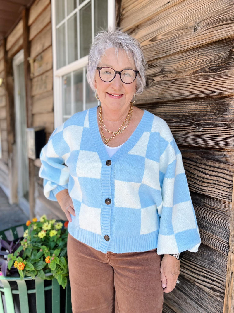 Blue Checkered Cardigan