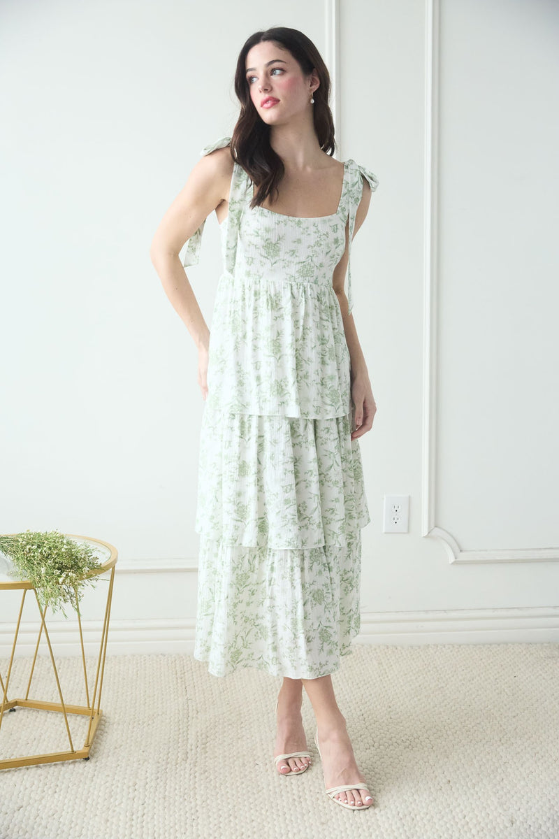Floral Tie Strap Tiered Midi Dress