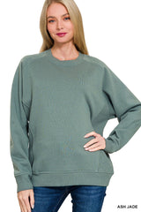 Fleece Round Neck Ribbed Side Sweatshirt
