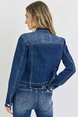 Dark Wash Raw Hem Denim Jacket