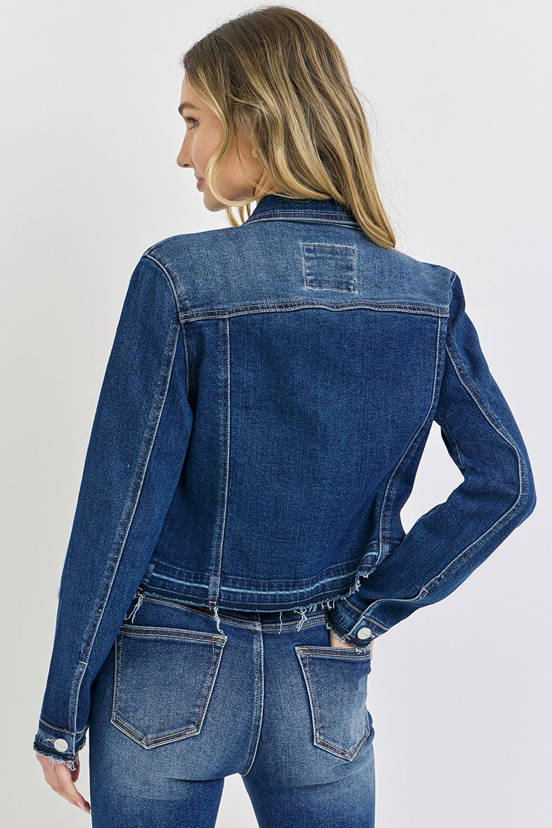 Dark Wash Raw Hem Denim Jacket