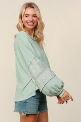 Light Sage Boho Bubble Sleeve Top