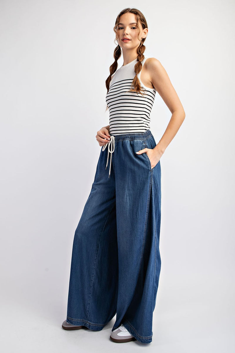 Chambray Mineral Washed Wide Leg Pants