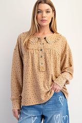 Latte Floral Collared Thermal Top