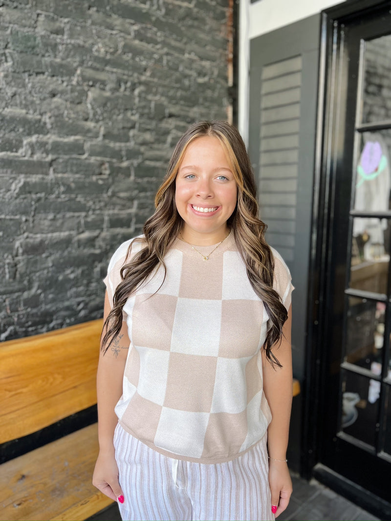 Tan and White Checkered Top