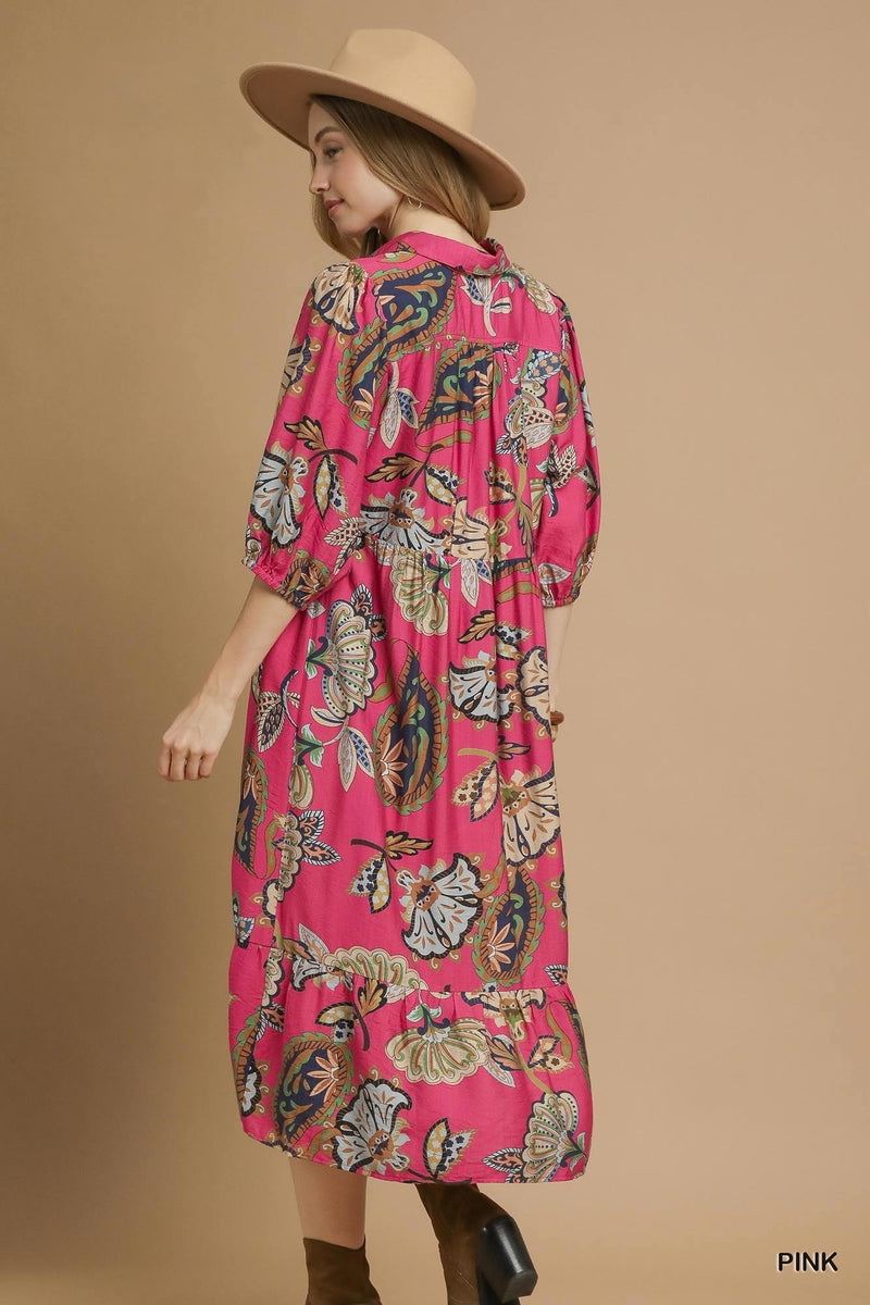 Boho Paisley Tiered Midi Dress