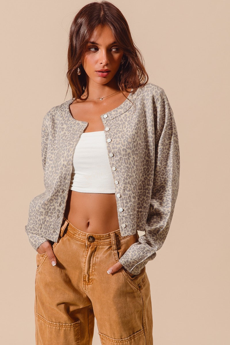 Oatmeal Leopard Print Cardigan